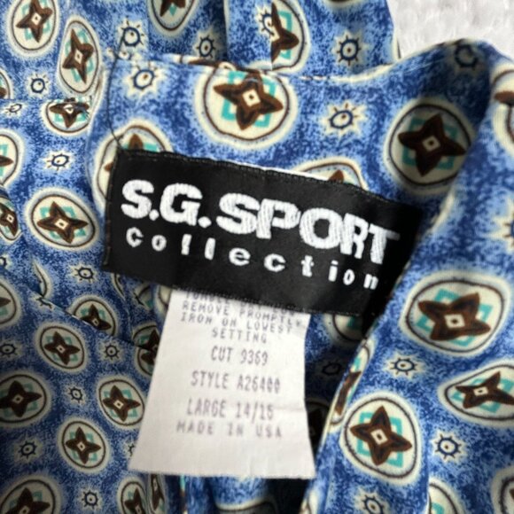 Vintage S.G. Sport Collection Womens Blue Floral Print Short Sleeve Blouse Large - Picture 3 of 8
